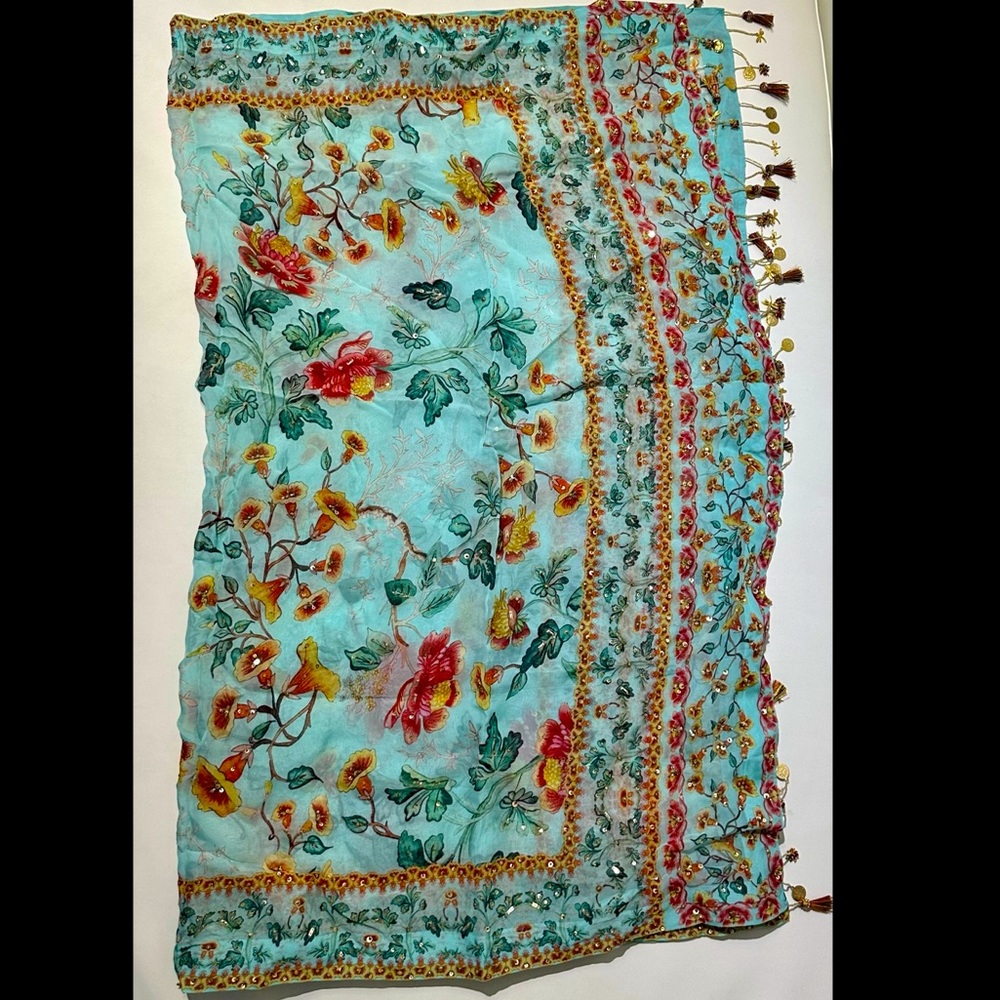 SOLD - Mahima Mahajan Blue Designer Lehenga & Blouse With Floral Design - Picture 8 of 10